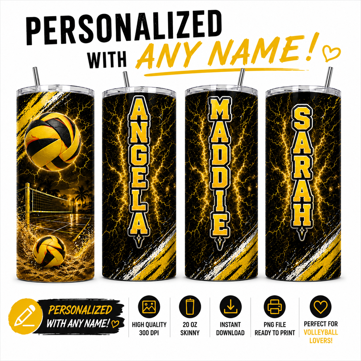 Custom volleyball skinny tumbler