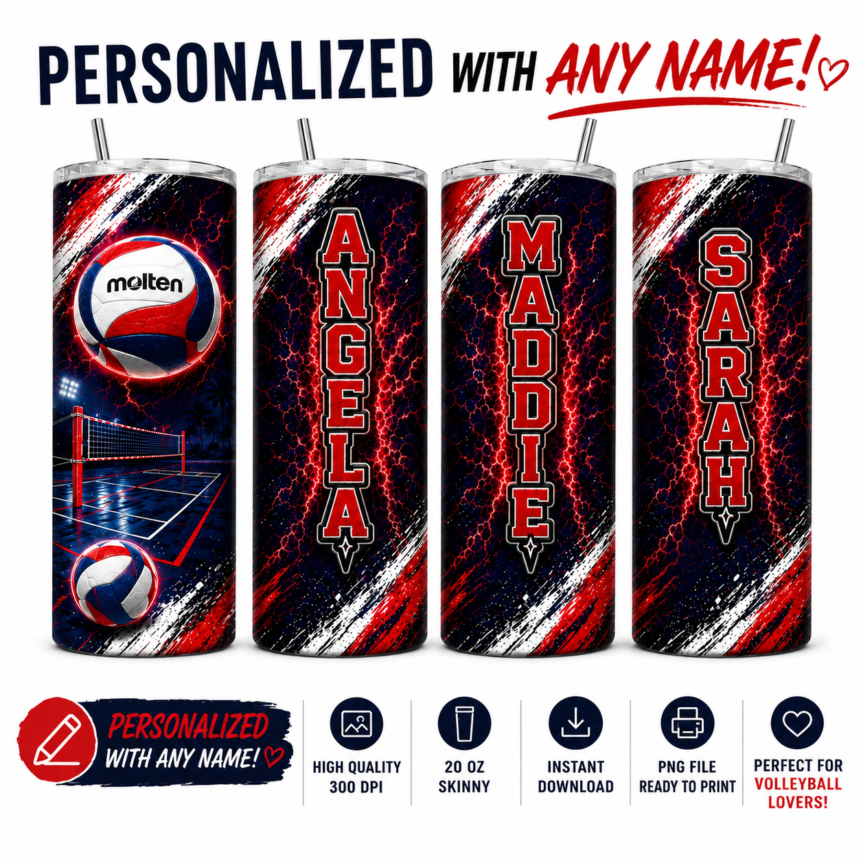 Custom volleyball skinny tumbler