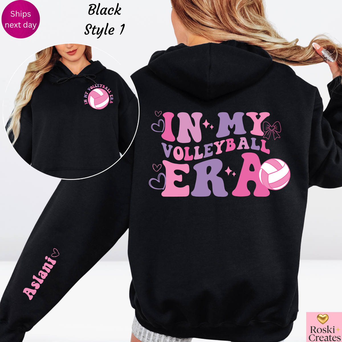 In My Volleyball Era Hoodie: Personalized Sleeve, Girly Sport Sweatshirt