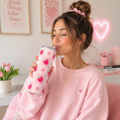 Strawberry checkered skinny tumbler 20oz