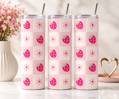 Strawberry checkered skinny tumbler 20oz