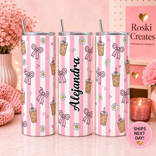 Iced Coffee girly skinny tumbler 20oz