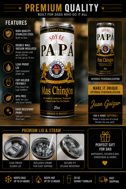 Papa mas chingon latinos tumbler 20oz, Custom Name Father's Day Gift