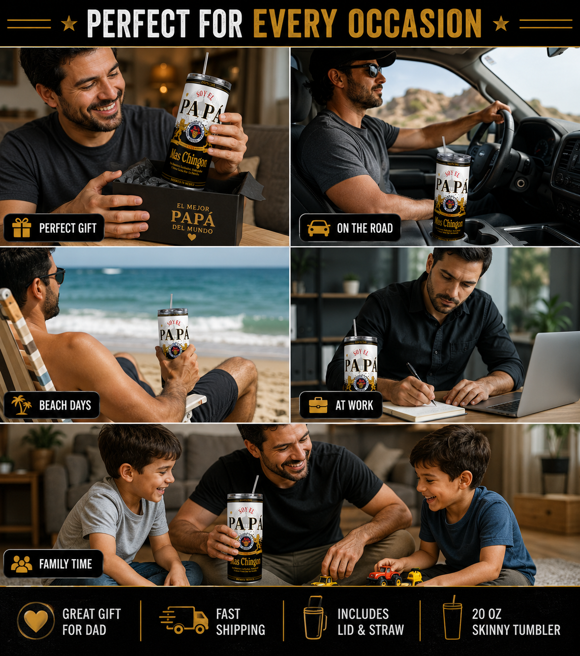 Papa mas chingon latinos tumbler 20oz, Custom Name Father's Day Gift