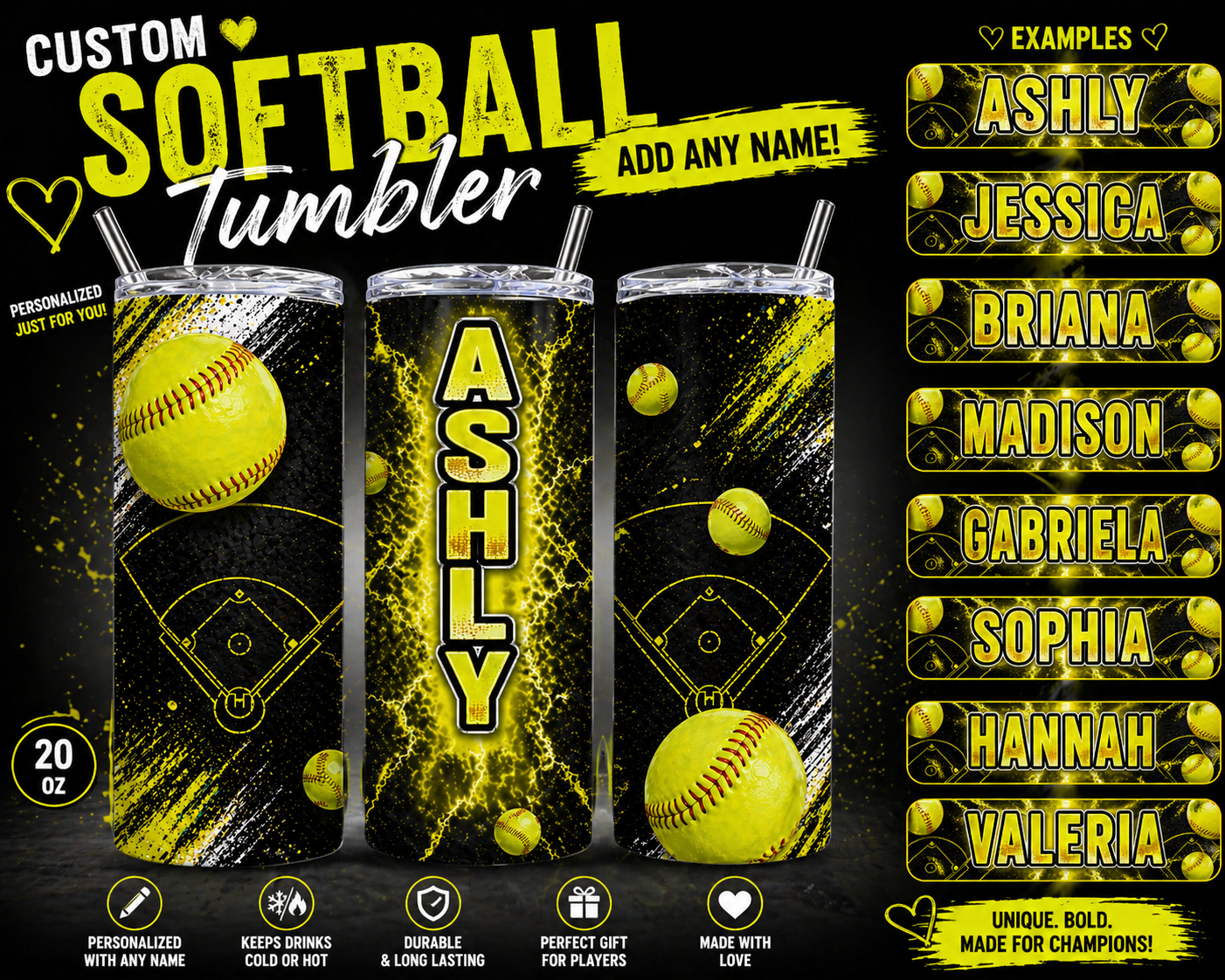 Custom Softball Skinny Tumbler 20oz