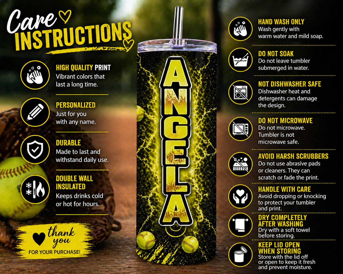 Custom Softball Skinny Tumbler 20oz