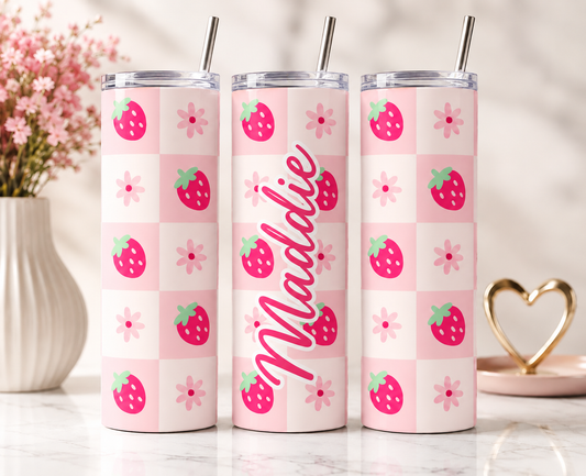 Strawberry checkered skinny tumbler 20oz