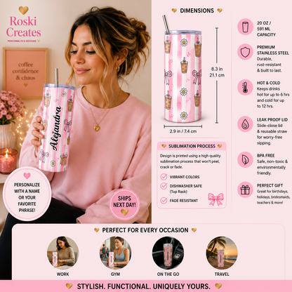 Iced Coffee girly skinny tumbler 20oz