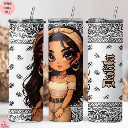 Illustrated Latina Girl Tumbler – Bandana Design