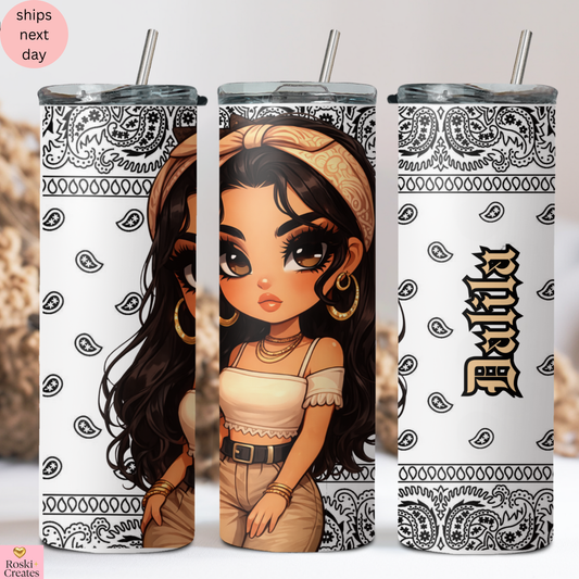 Illustrated Latina Girl Tumbler – Bandana Design