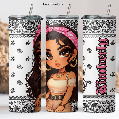 Illustrated Latina Girl Tumbler – Bandana Design