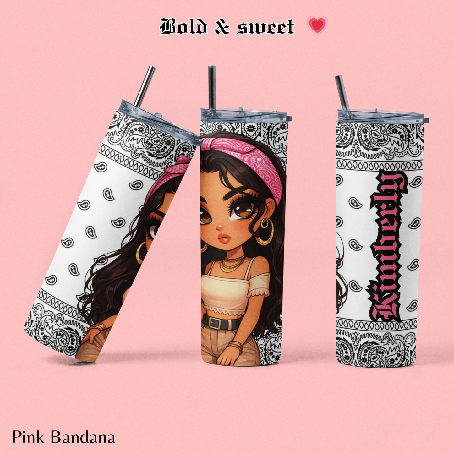 Illustrated Latina Girl Tumbler – Bandana Design