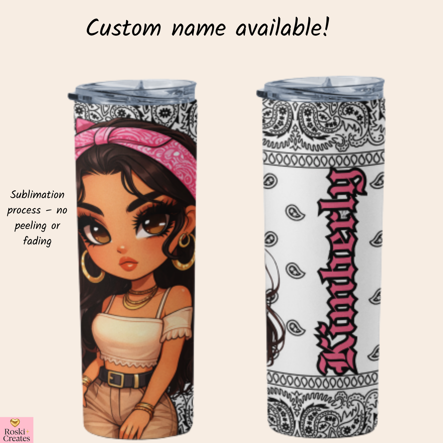 Illustrated Latina Girl Tumbler – Bandana Design