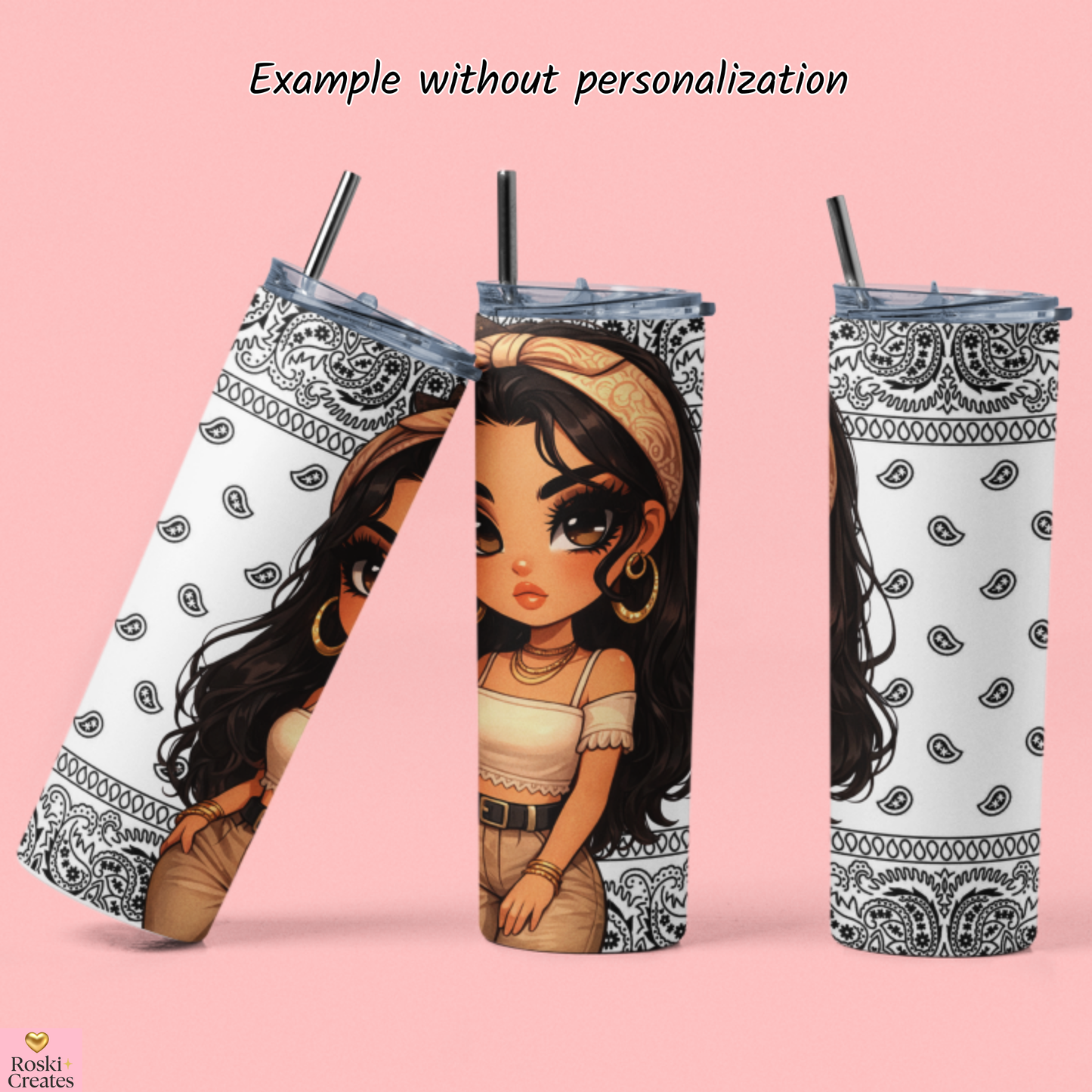 Illustrated Latina Girl Tumbler – Bandana Design