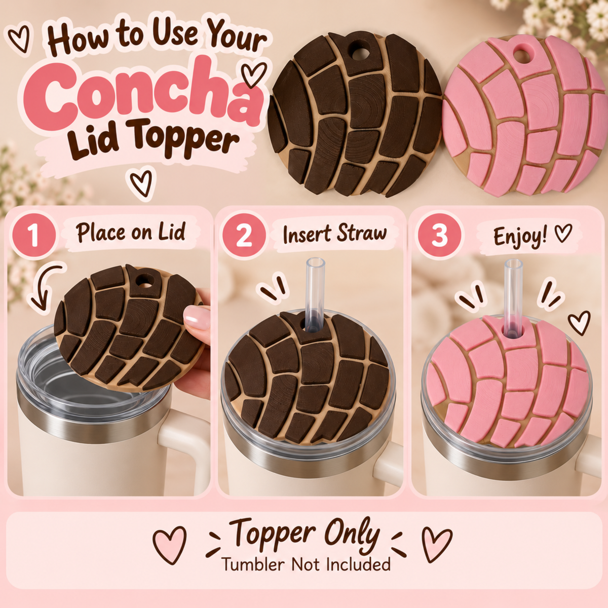 Conchita Lid Topper — compatible with Stanley 30 oz & 40 oz | Strawberry & Chocolate