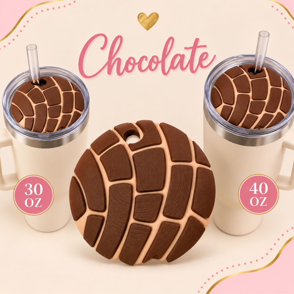 Conchita Lid Topper — compatible with Stanley 30 oz & 40 oz | Strawberry & Chocolate