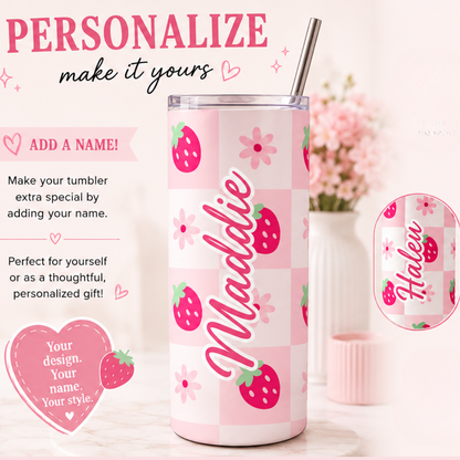 Strawberry checkered skinny tumbler 20oz
