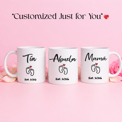 Personalized Mama Coffee Mug, Pregnancy Announcement Gift, Custom Title Cup