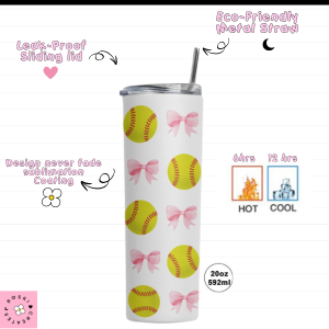 Coquette Softball Tumbler – Girly Sporty Cup for Cute & Confident Girls