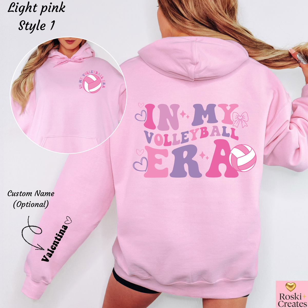 In My Volleyball Era Hoodie: Personalized Sleeve, Girly Sport Sweatshirt