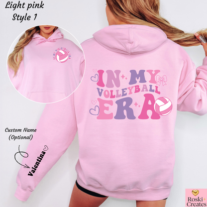 In My Volleyball Era Hoodie: Personalized Sleeve, Girly Sport Sweatshirt