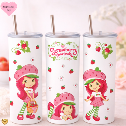 Strawberry Cartoon Tumbler, Girly Kawaii Water Bottle
