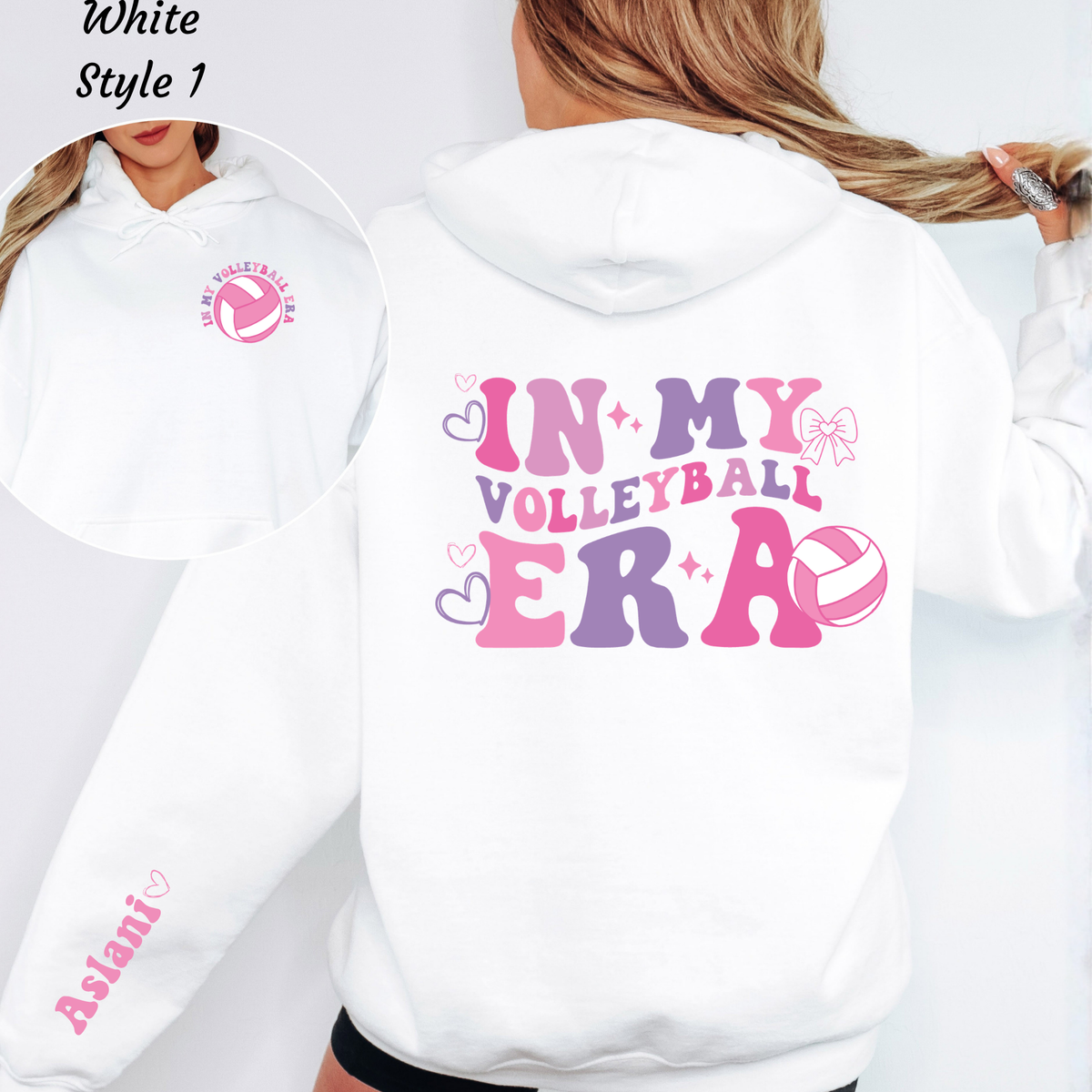 In My Volleyball Era Hoodie: Personalized Sleeve, Girly Sport Sweatshirt