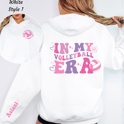 In My Volleyball Era Hoodie: Personalized Sleeve, Girly Sport Sweatshirt