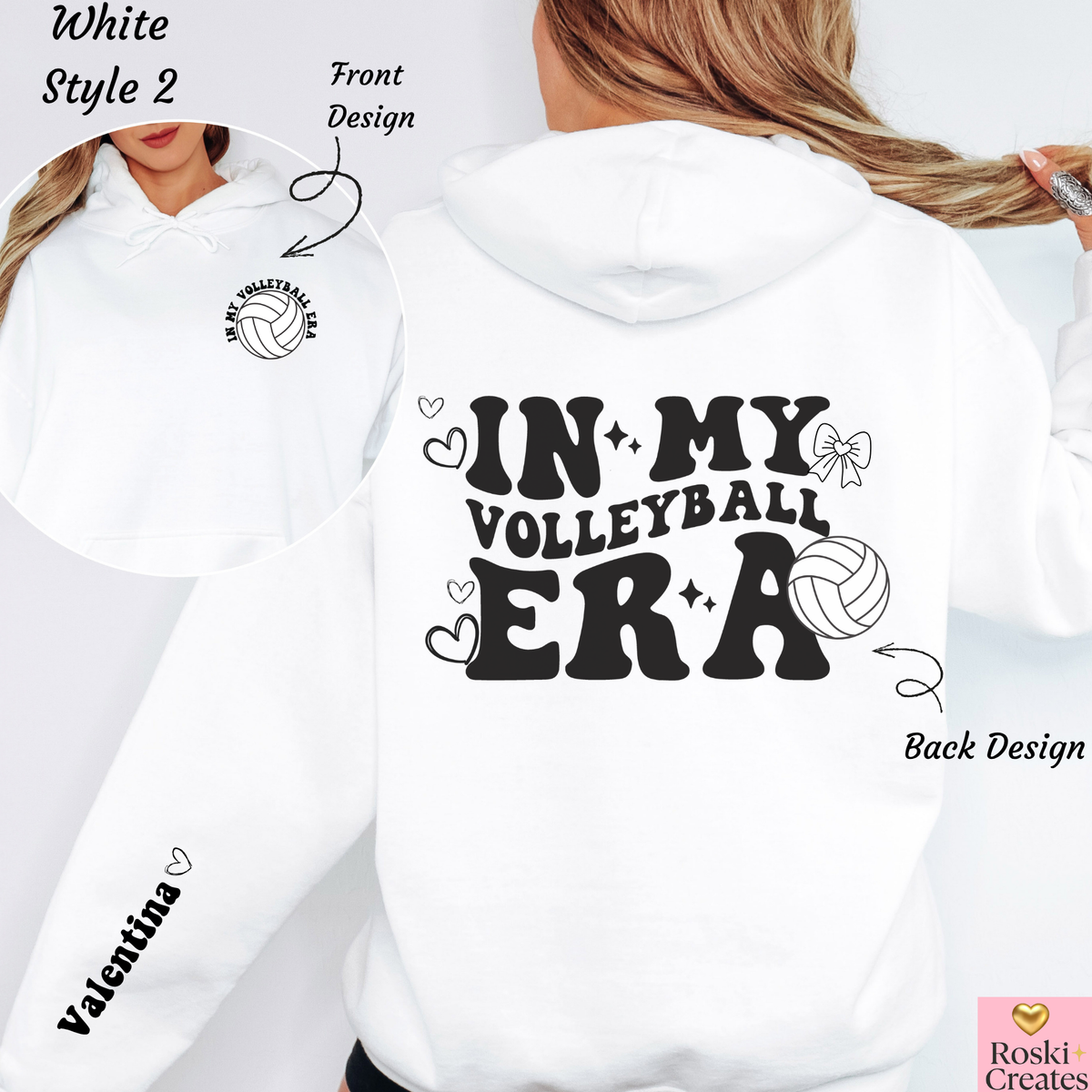In My Volleyball Era Hoodie: Personalized Sleeve, Girly Sport Sweatshirt