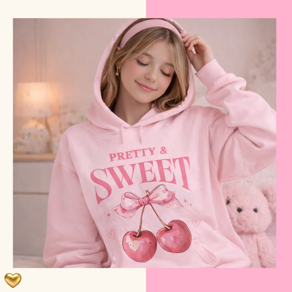 Pretty & Sweet Cherry Hoodie – Coquette Pink Bow  Sweatshirt Cozy style