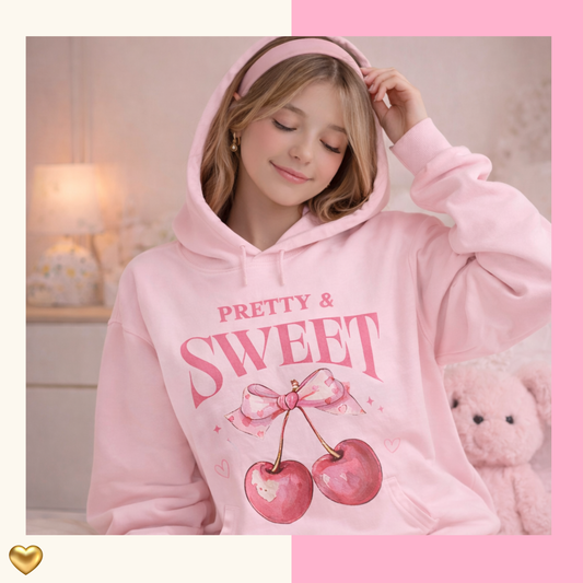 Pretty & Sweet Cherry Hoodie – Coquette Pink Bow  Sweatshirt Cozy style