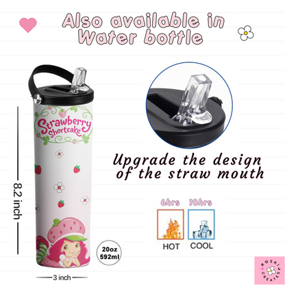 Strawberry Cartoon Tumbler, Girly Kawaii Water Bottle