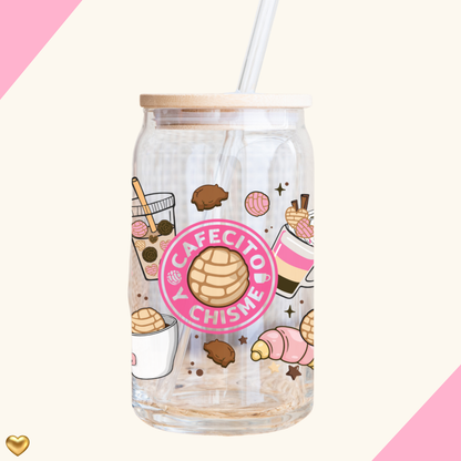 Cafesito y Chisme Latinas Girl Cup 16oz, pink design, Latinas Coffee lovers, Caffeine Addicted