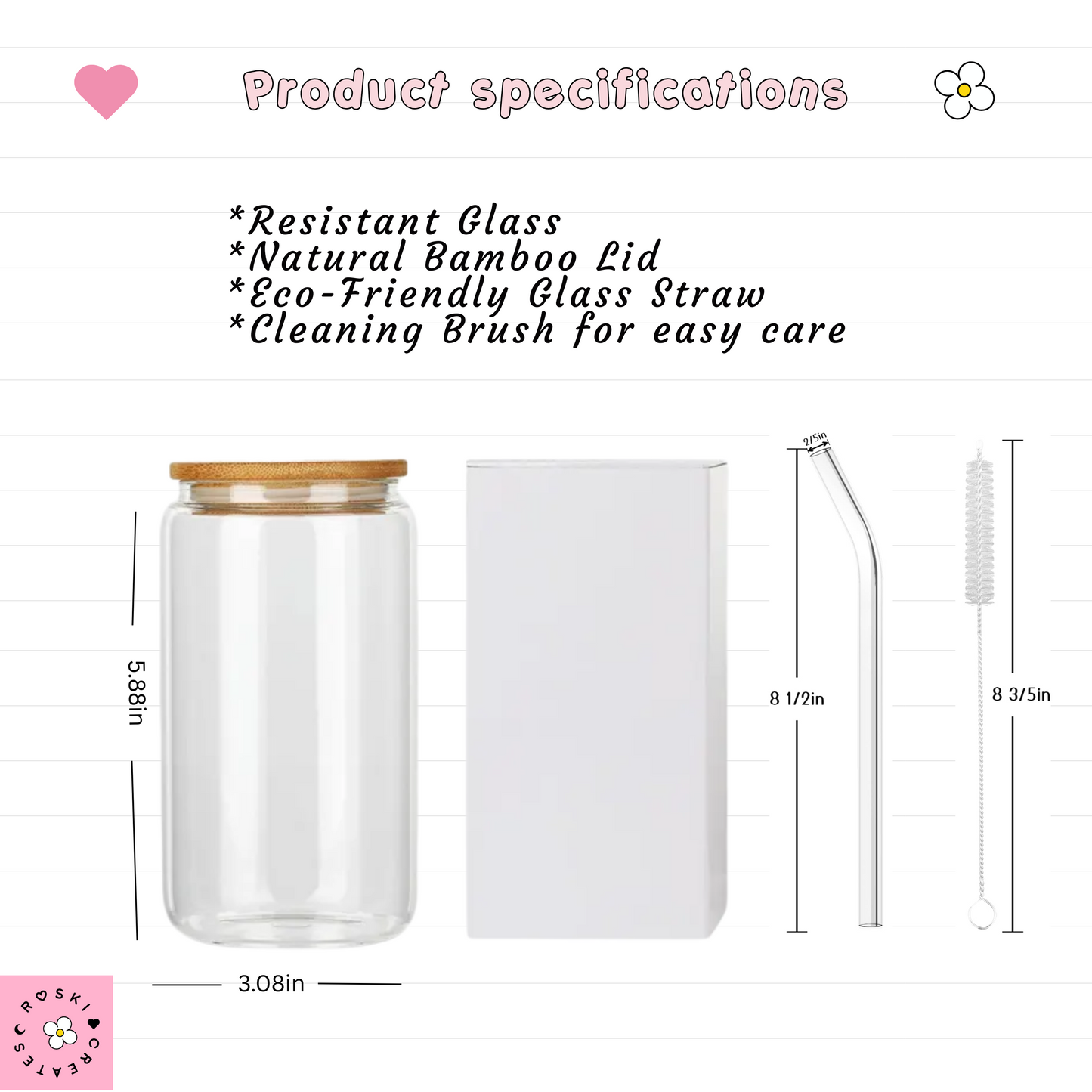 Coquette Volleyball girly glass cup perfect for any drinks hot or cold 16oz resistant glass pink lid sports girls with glitter straw