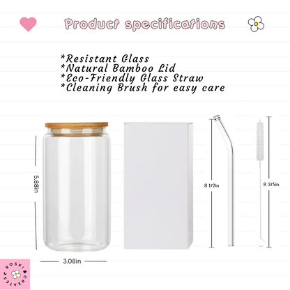 Coquette Volleyball girly glass cup perfect for any drinks hot or cold 16oz resistant glass pink lid sports girls with glitter straw