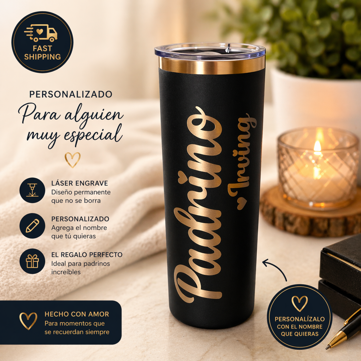 Personalized Padrino or Madrina Skinny Tumbler 20oz