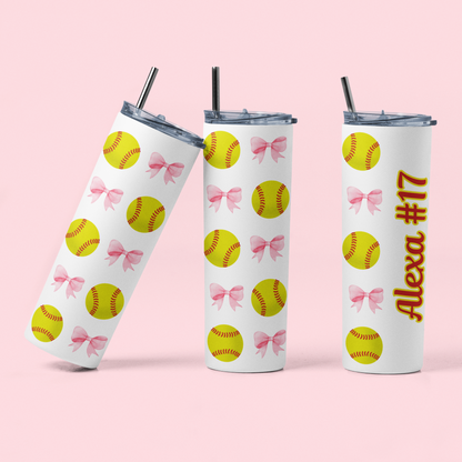 Coquette Softball Tumbler – Girly Sporty Cup for Cute & Confident Girls