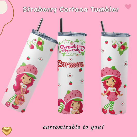 Strawberry Cartoon Tumbler, Girly Kawaii Water Bottle