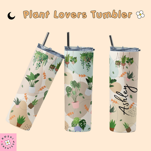 Plant Lover Tumbler 20oz – Personalized Botanical Cup with Custom Name, No-Fade Sublimation, Insulated Stainless Steel, Perfect Gift for Plant Moms & Aesthetic Plant Lovers