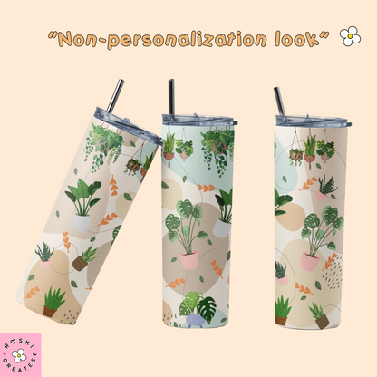 Plant Lover Tumbler 20oz – Personalized Botanical Cup with Custom Name, No-Fade Sublimation, Insulated Stainless Steel, Perfect Gift for Plant Moms & Aesthetic Plant Lovers