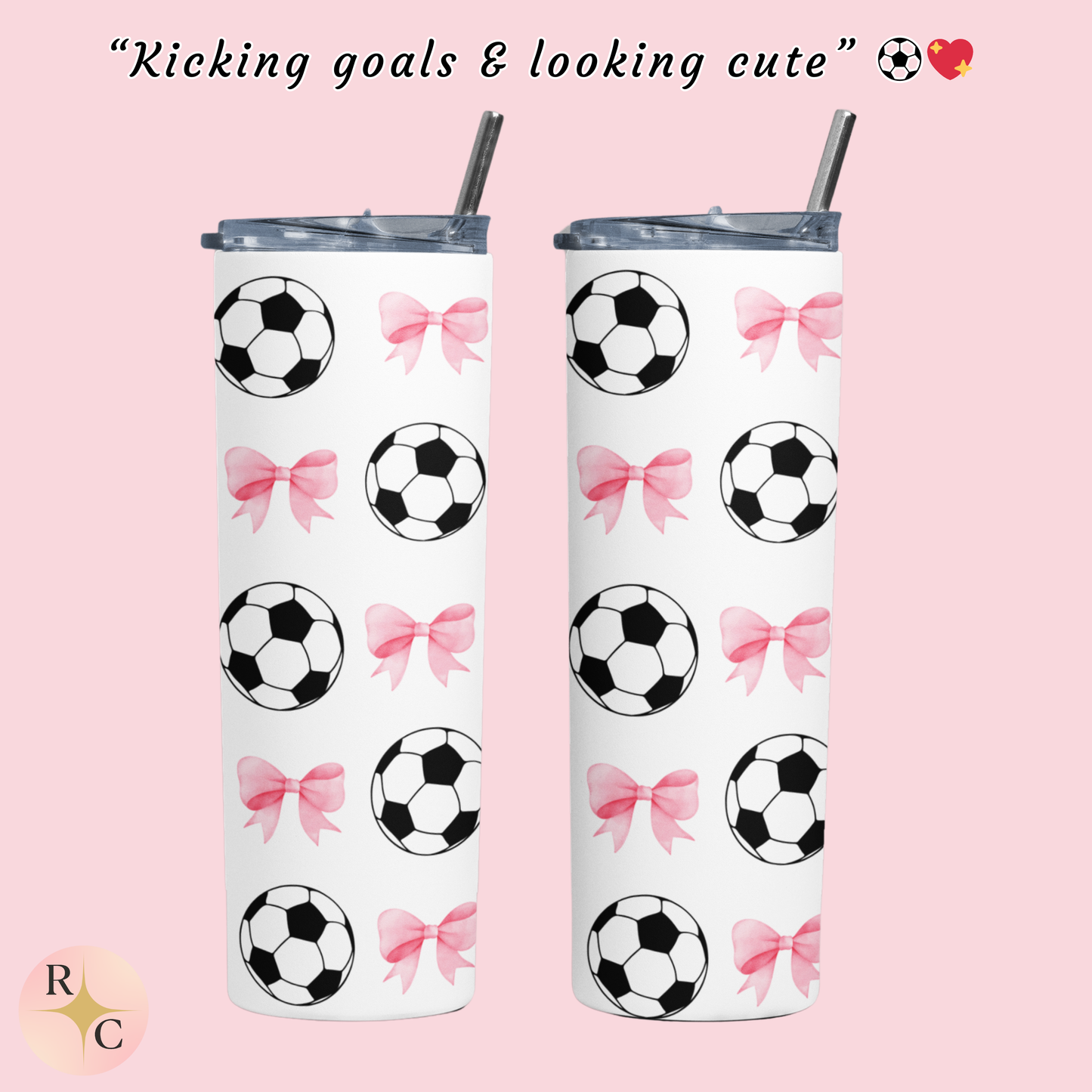 Soccer Tumbler 20oz for Girls – Coquette Style, Personalized Name Option, Stainless Steel Sublimation Cup, Cute Gift for Soccer Players