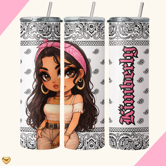 Illustrated Latina Girl Tumbler – Bandana Design